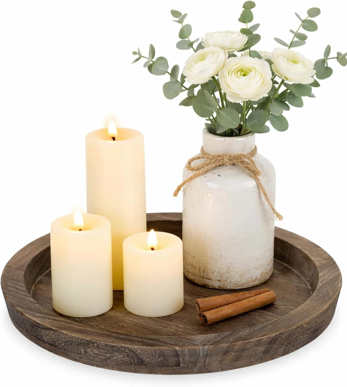 Auriina Round Wooden Candle Holder Tray – Distressed Finish