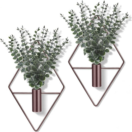 2-Piece Black Geometric Wall Planters with Artificial Eucalyptus