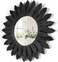 12-Inch Rustic Sunburst Wood Wall Mirror – Carbonized Black