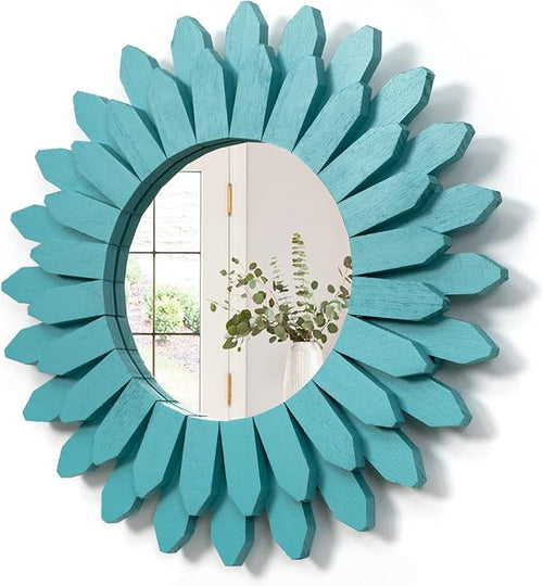 12-Inch Rustic Sunburst Wood Wall Mirror – Carbonized Black