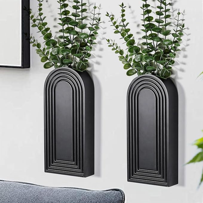 2-Piece Black Wooden Wall Vases – Modern Farmhouse & Boho Décor