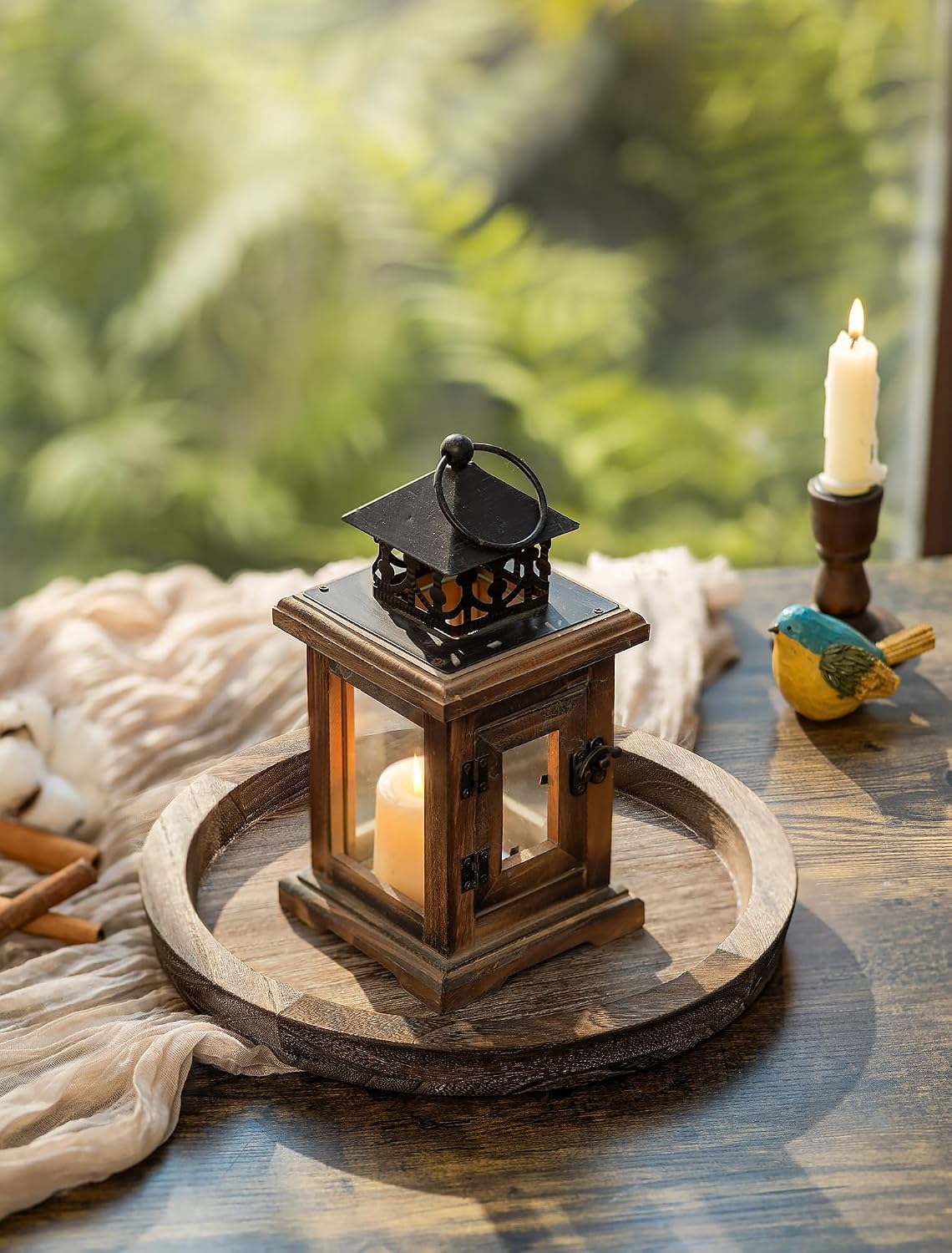 Auriina Round Wooden Candle Holder Tray – Distressed Finish