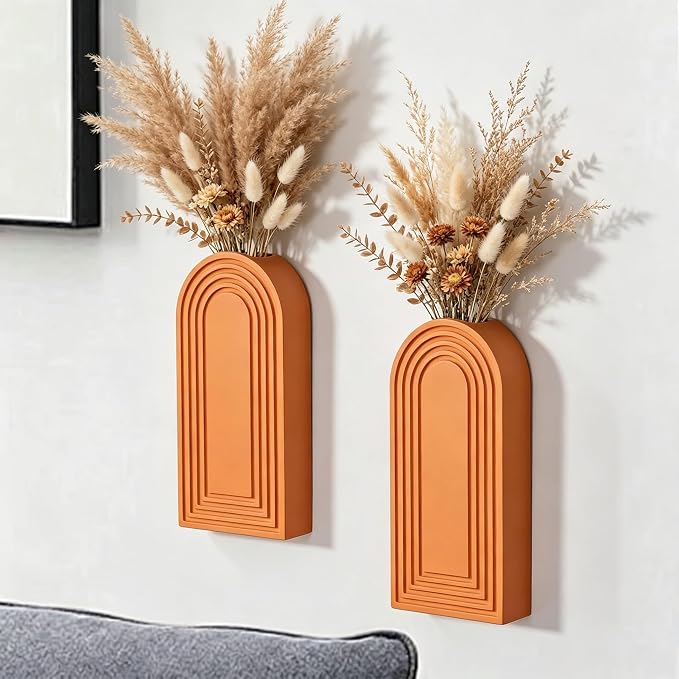 2-Piece Black Wooden Wall Vases – Modern Farmhouse & Boho Décor
