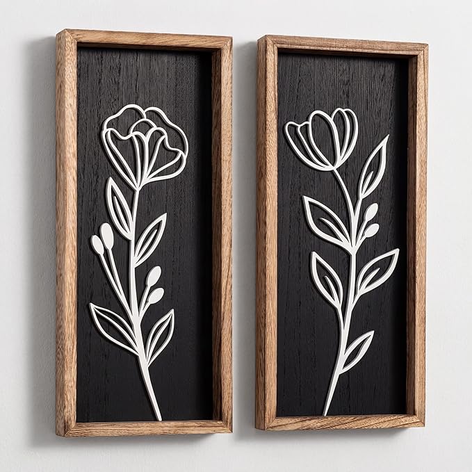 Auriina 3D Floral Wall Art Set – Black & White
